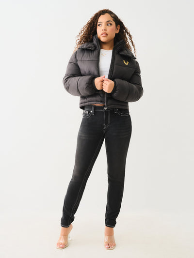 True Religion Double Collar Puffer Jacket Jet Black