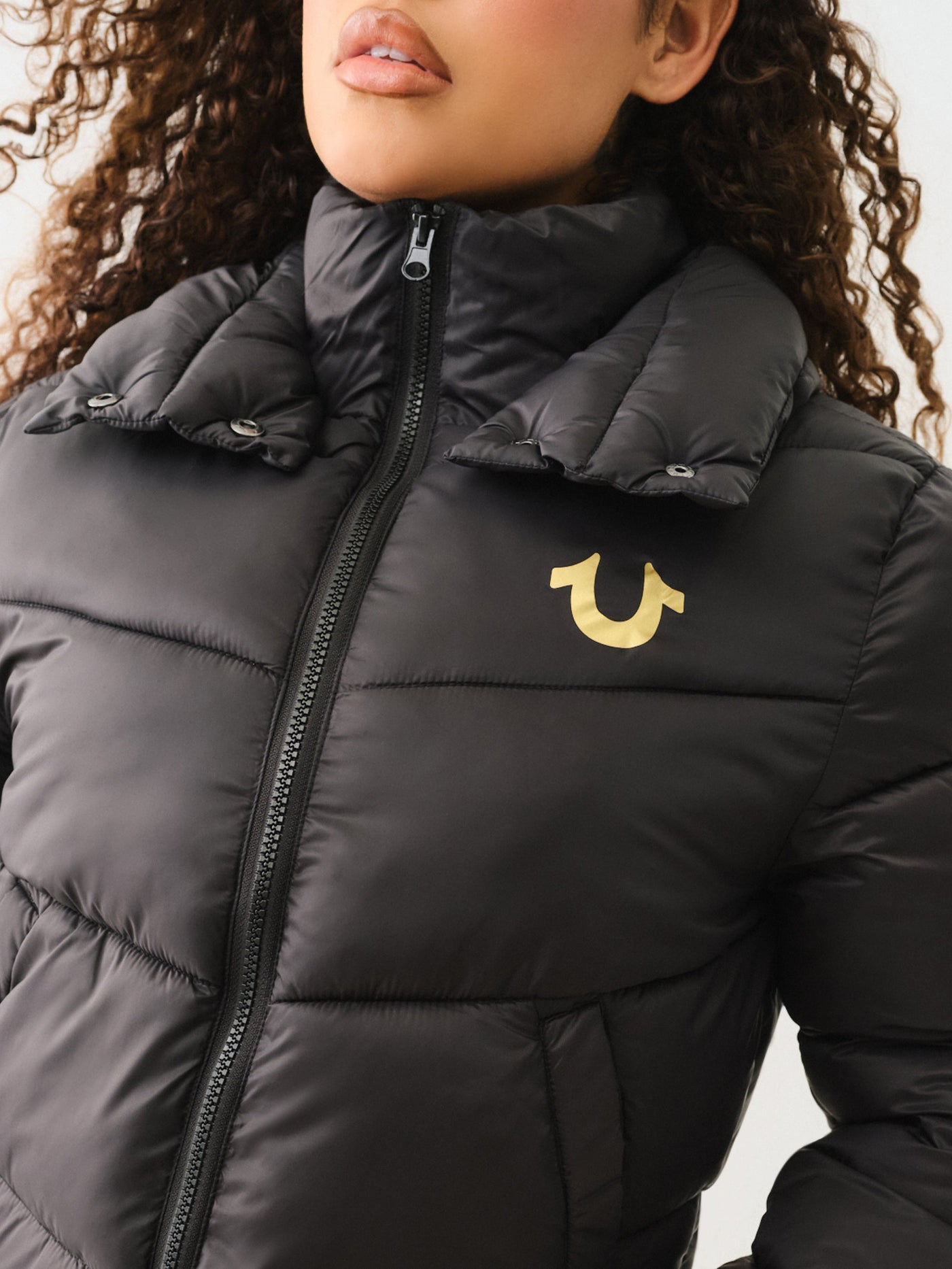 True Religion Double Collar Puffer Jacket Jet Black