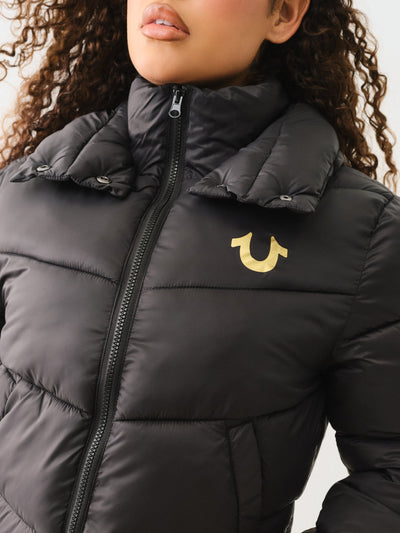 True Religion Double Collar Puffer Jacket Jet Black