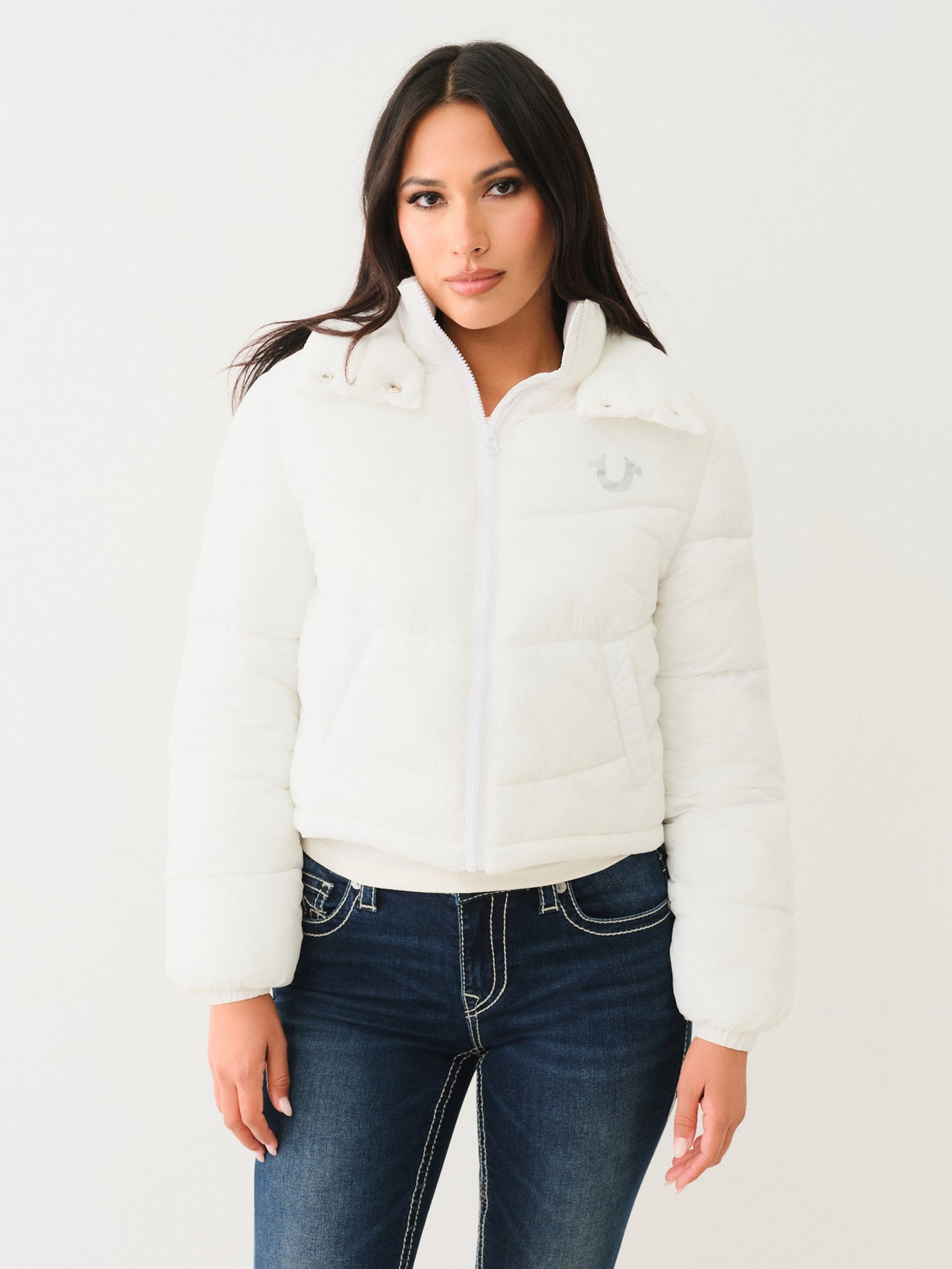 True Religion Double Collar Puffer Jacket Optic White