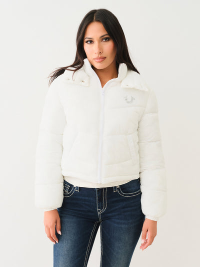 True Religion Double Collar Puffer Jacket Optic White