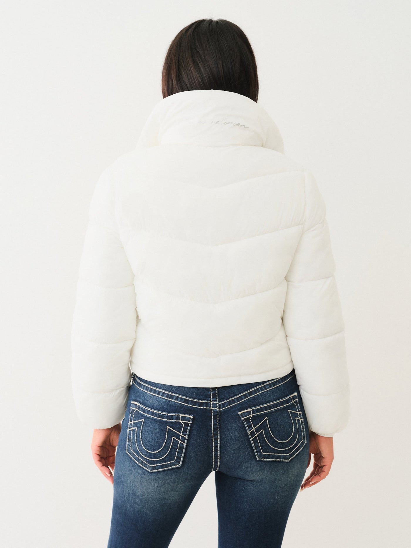 True Religion Double Collar Puffer Jacket Optic White