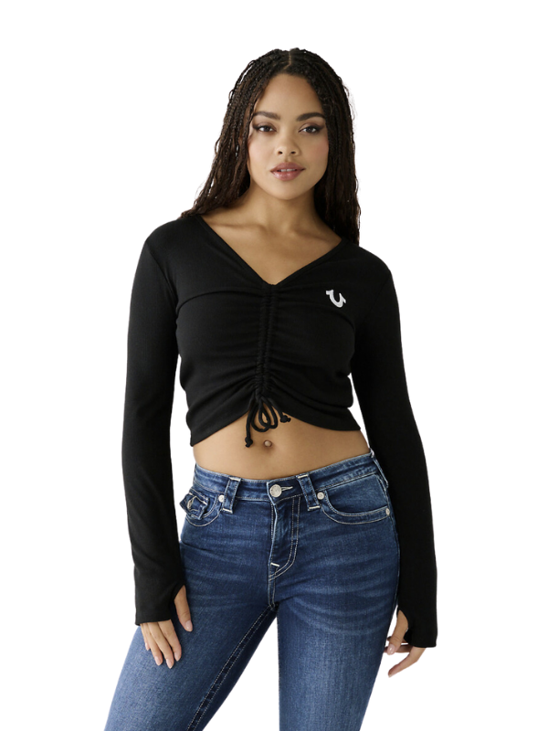 True Religion T-Shirt Ladies Ruched Rib Black
