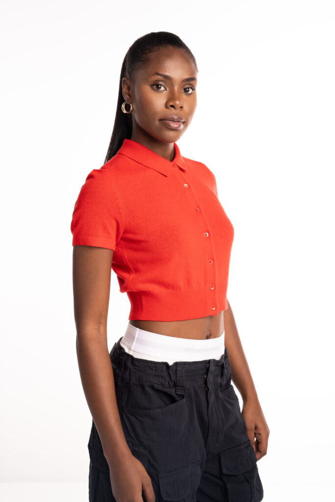 Alexander Wang SS Polo Cardigan W/ Embroided Logo Fiery Red 4KC1253068 629