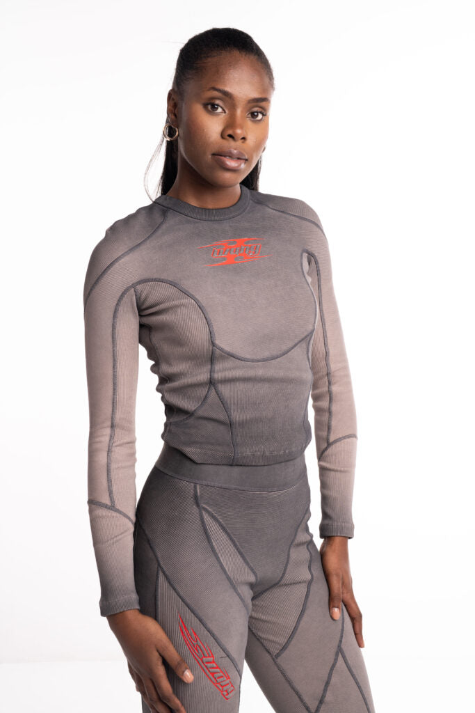 Alexander Wang Long Sleeve Top w/ Blade Logo Washed Cedar 4CC1251532 208A