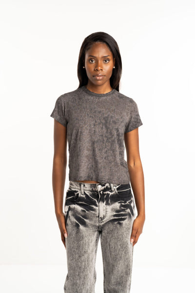Alexander Wang Shrunken Embossed Logo Tee w/ Splatter Wash Steel Grey 1CC3241914 099