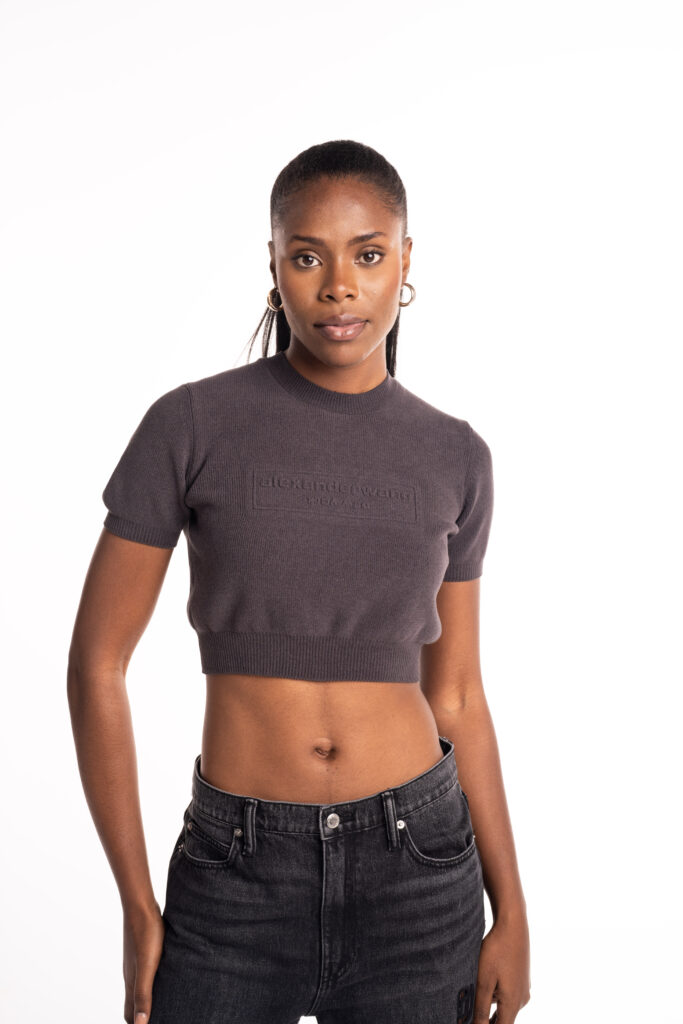 Alexander Wang Embossed Logo Ribbed SS Tee Grey 1KC3231037 020