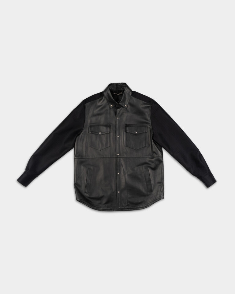 John Richmond Men’s Real Leather Sidami Shirt RMP25314CA Black