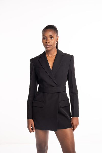 Alexander Wang Tailored Belted Blazer Dress With Logo Embroidery Black 1WC3236580 001