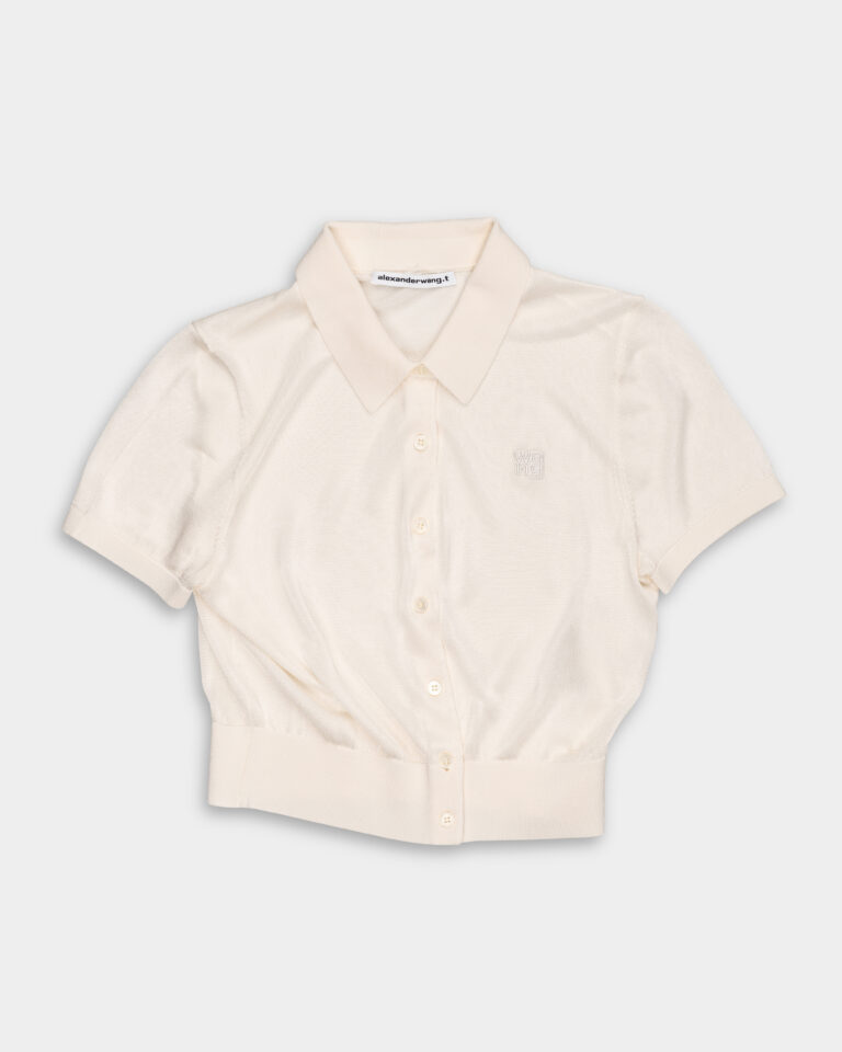 Alexander Wang SS Polo Cardigan w/ Embroidered Logo Soft White 4KC1253077 104