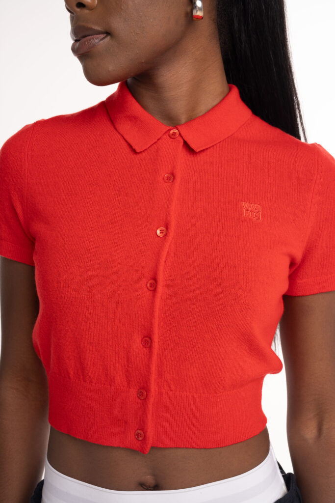Alexander Wang SS Polo Cardigan W/ Embroided Logo Fiery Red 4KC1253068 629