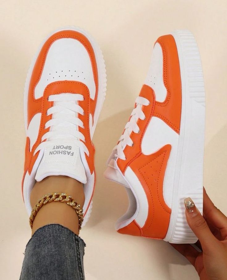 White & Orange Fashionable Breathable Comfortable Casual Lightweight Men's Commuter Sneakers