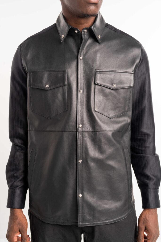 John Richmond Men’s Real Leather Sidami Shirt RMP25314CA Black