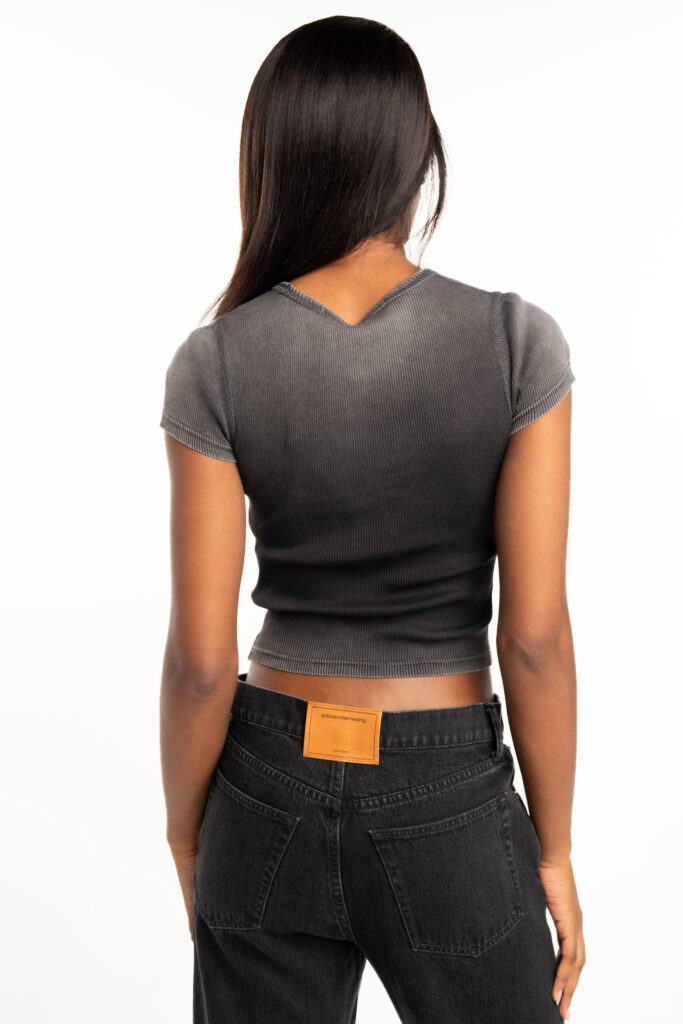 Alexander Wang Fitted Tee w/ Hotfix Cursive Logo Washed 1CC3241920 022