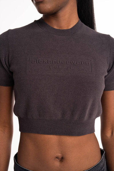 Alexander Wang Embossed Logo Ribbed SS Tee Grey 1KC3231037 020