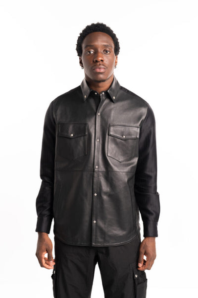 John Richmond Men’s Real Leather Sidami Shirt RMP25314CA Black