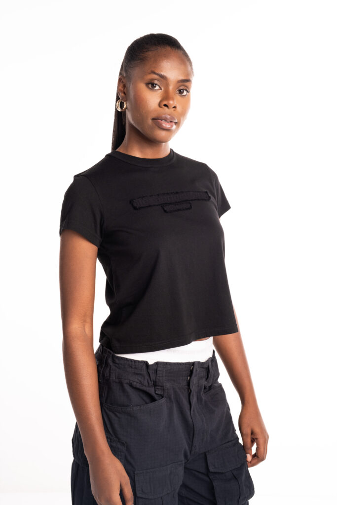 Alexander Wang Distressed Logo Shrunk Tee Black 1CC1251991 001