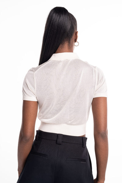 Alexander Wang SS Polo Cardigan w/ Embroidered Logo Soft White 4KC1253077 104